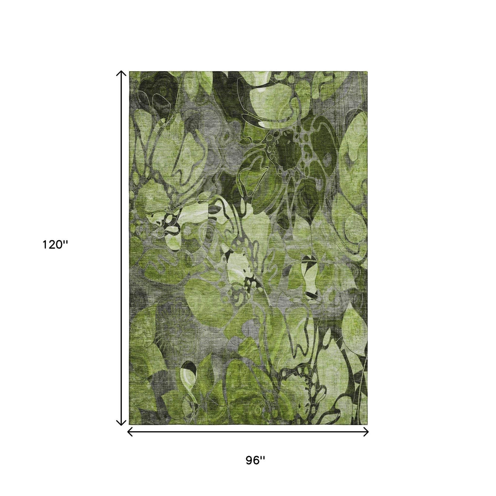 8' X 10' Fern Green And Gray Abstract Distressed Washable Area Rug With UV Protection - HomeRoots - Flyclothing LLC