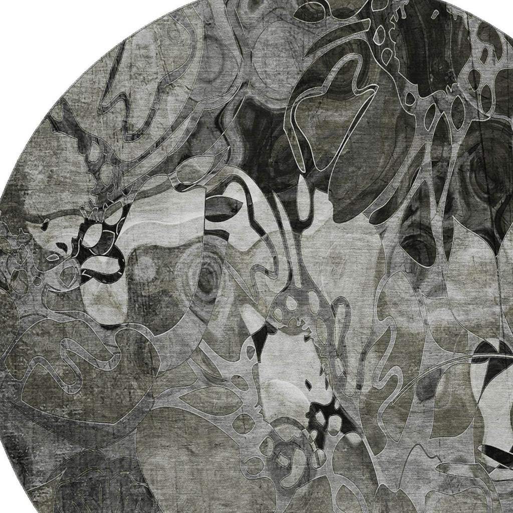 8' Gray And Ivory Abstract Distressed Washable Round Rug With UV Protection - HomeRoots - Flyclothing LLC