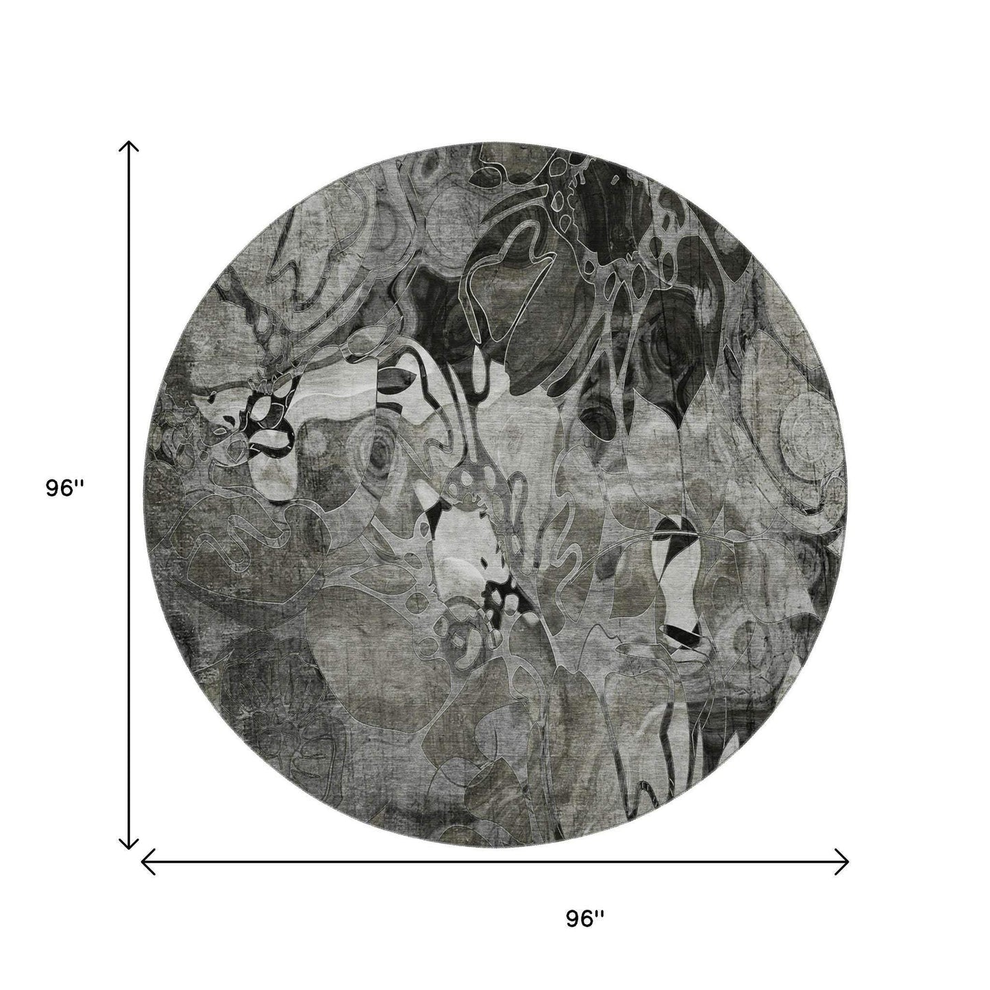 8' Gray And Ivory Abstract Distressed Washable Round Rug With UV Protection - HomeRoots - Flyclothing LLC