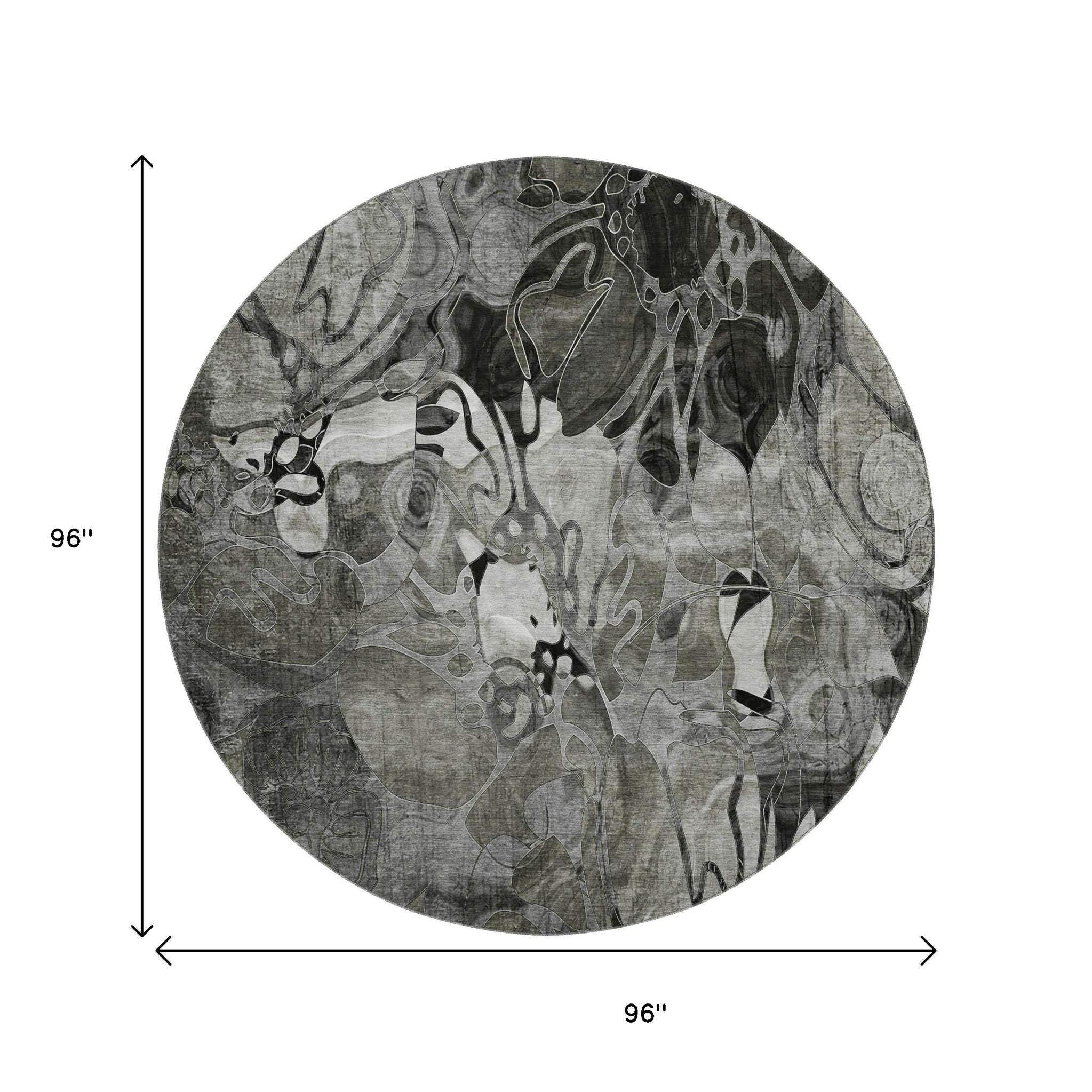 8' Gray And Ivory Abstract Distressed Washable Round Rug With UV Protection - HomeRoots - Flyclothing LLC