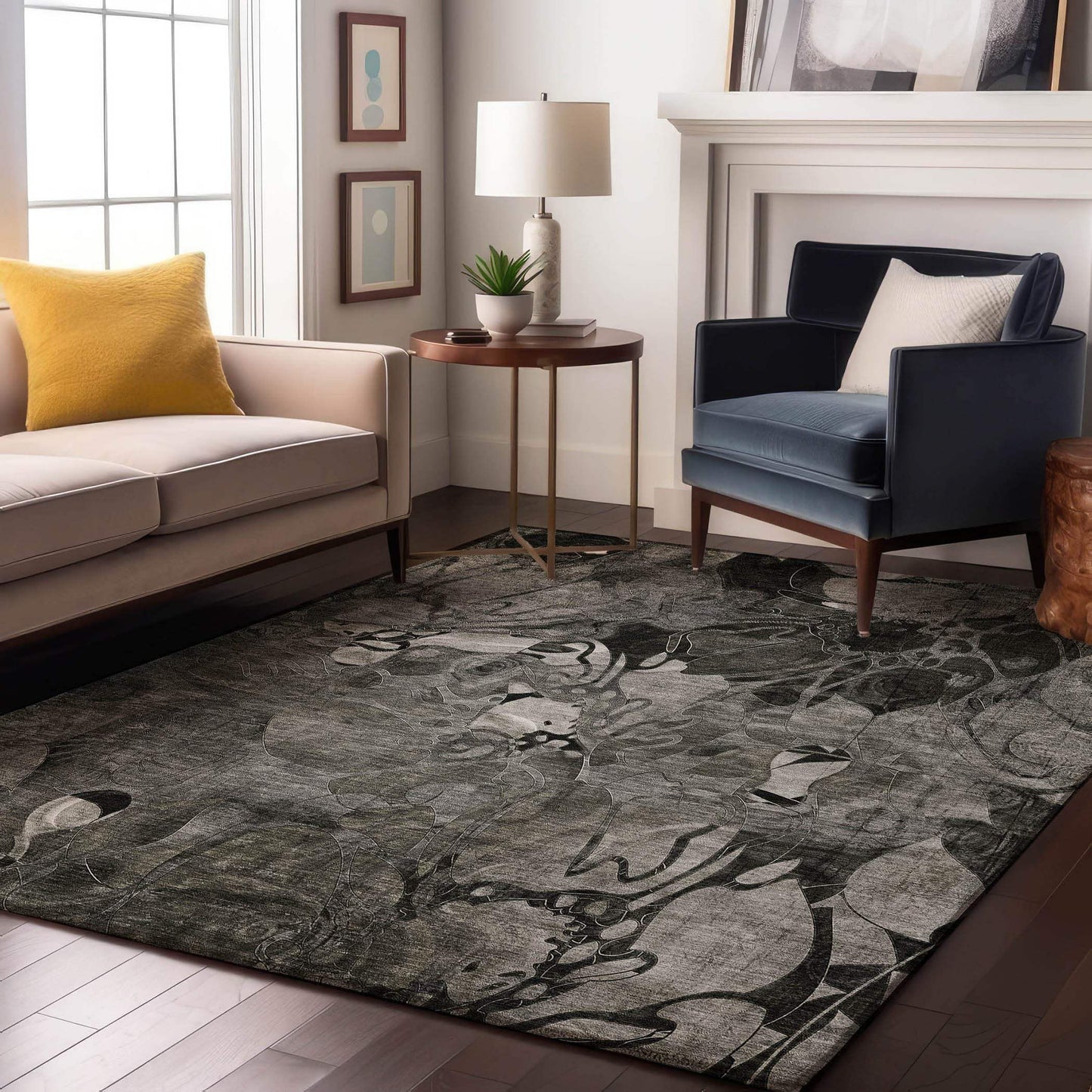 9' X 12' Gray And Ivory Abstract Distressed Washable Area Rug With UV Protection - HomeRoots - Flyclothing LLC