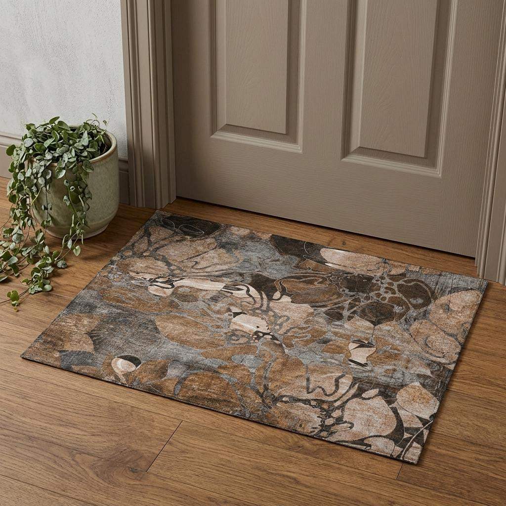3' X 5' Rust And Gray Abstract Distressed Washable Area Rug With UV Protection - HomeRoots - Flyclothing LLC