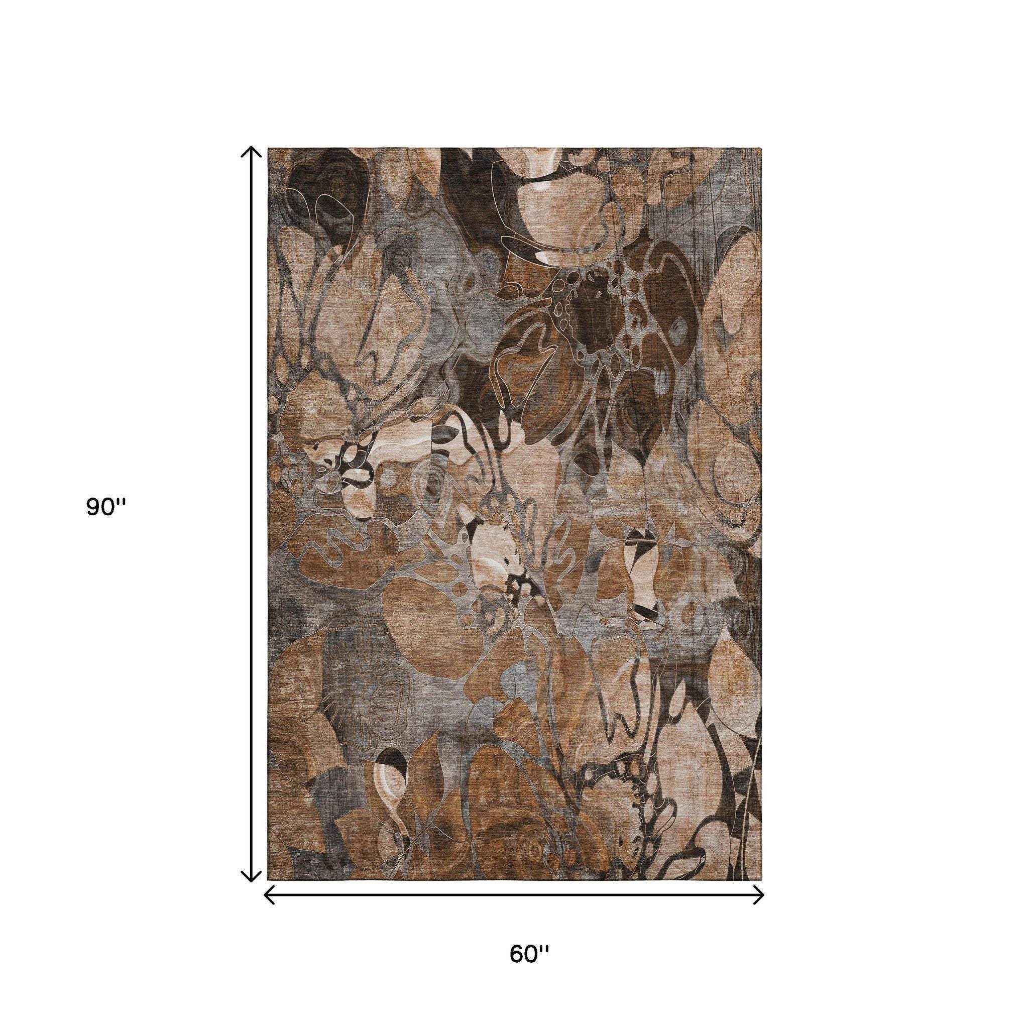 5' X 8' Rust And Gray Abstract Distressed Washable Area Rug With UV Protection - HomeRoots - Flyclothing LLC