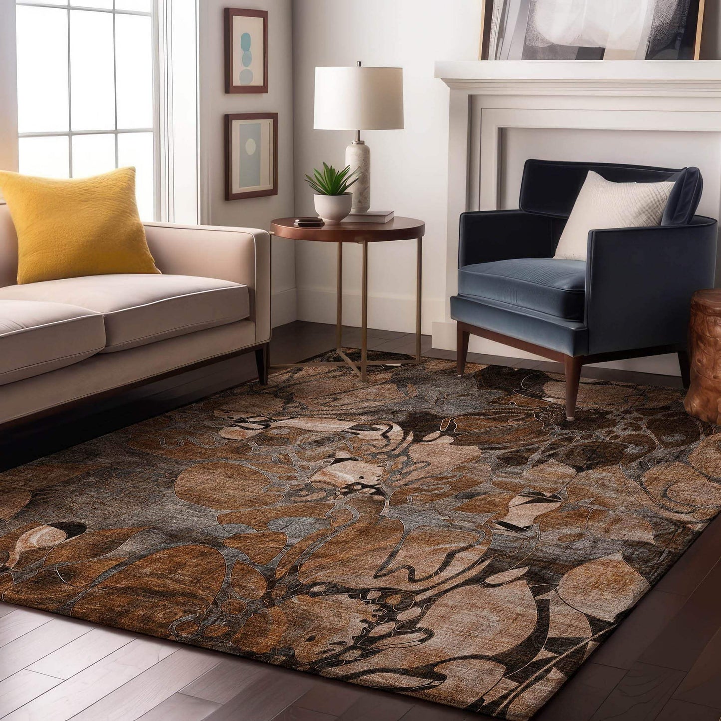 5' X 8' Rust And Gray Abstract Distressed Washable Area Rug With UV Protection - HomeRoots - Flyclothing LLC