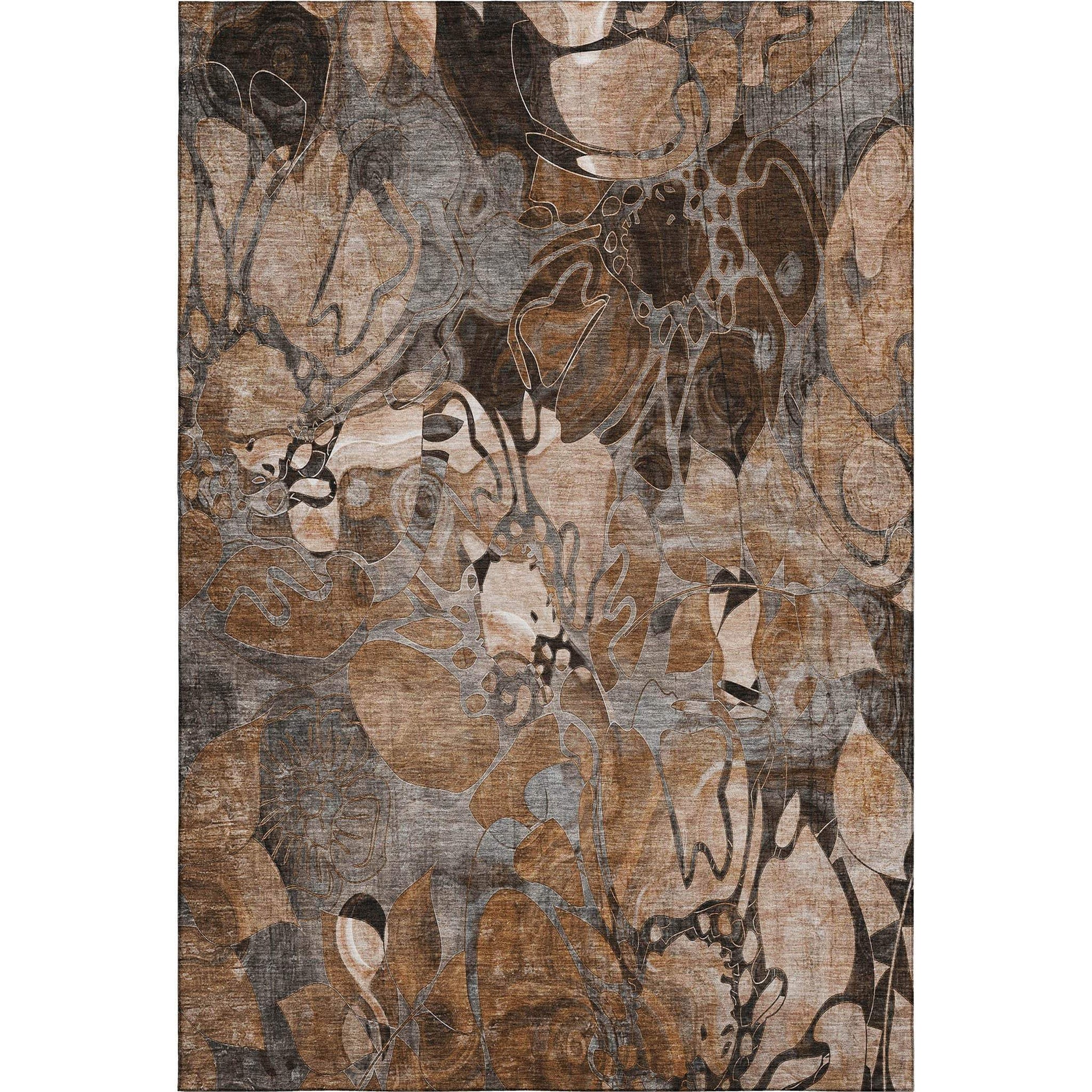 5' X 8' Rust And Gray Abstract Distressed Washable Area Rug With UV Protection - HomeRoots - Flyclothing LLC