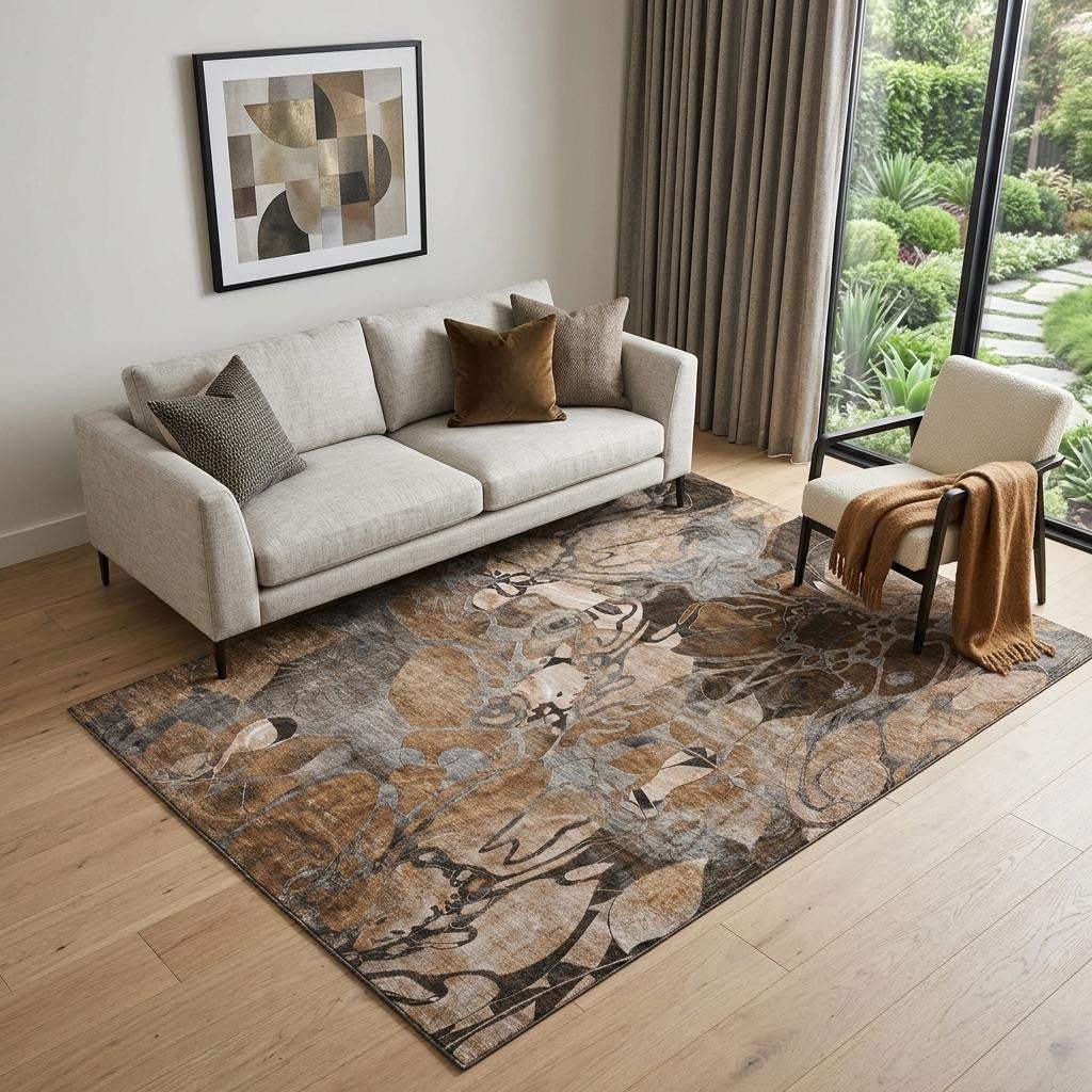 5' X 8' Rust And Gray Abstract Distressed Washable Area Rug With UV Protection - HomeRoots - Flyclothing LLC