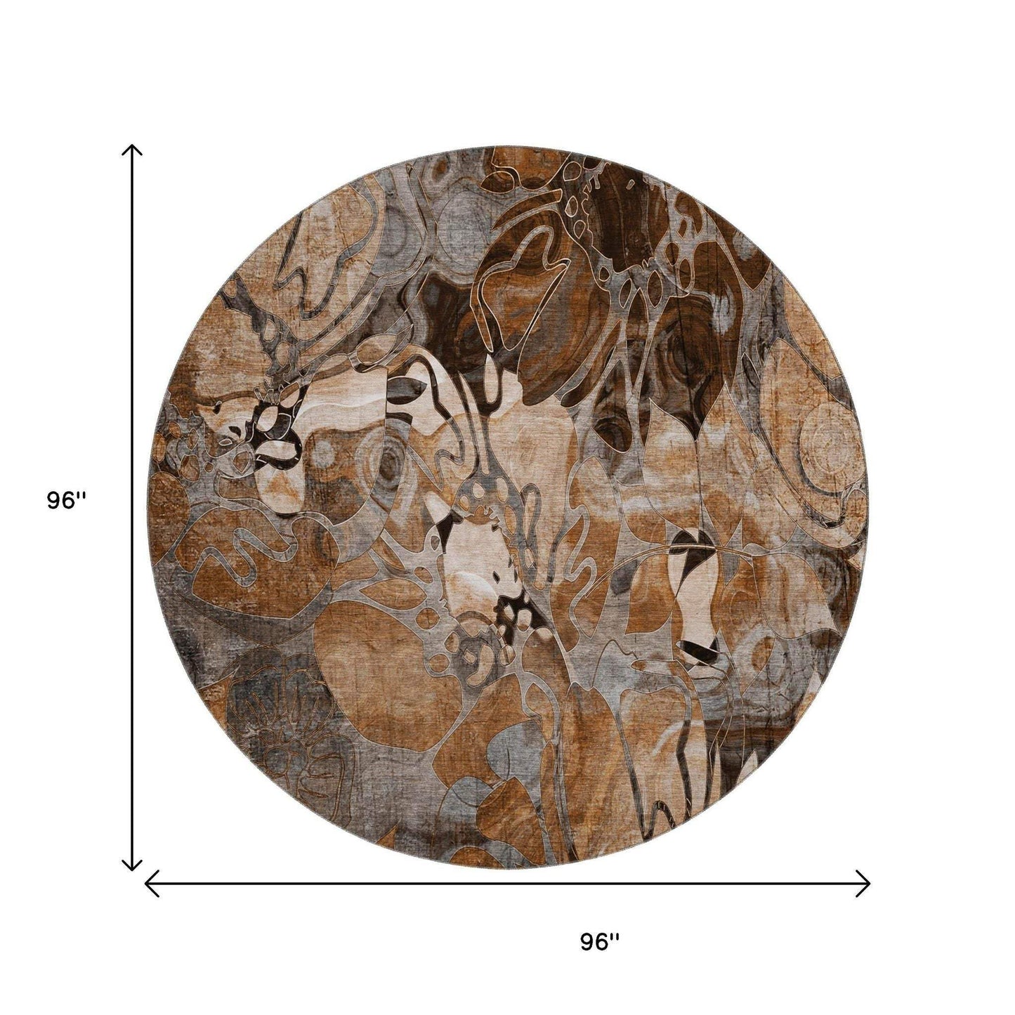 8' Rust And Gray Abstract Distressed Washable Round Rug With UV Protection - HomeRoots - Flyclothing LLC