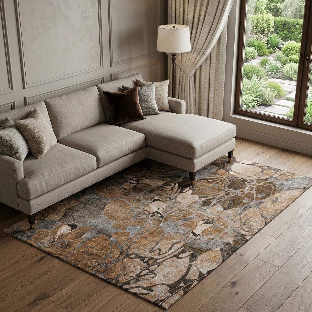 8' X 10' Rust And Gray Abstract Distressed Washable Area Rug With UV Protection - HomeRoots - Flyclothing LLC