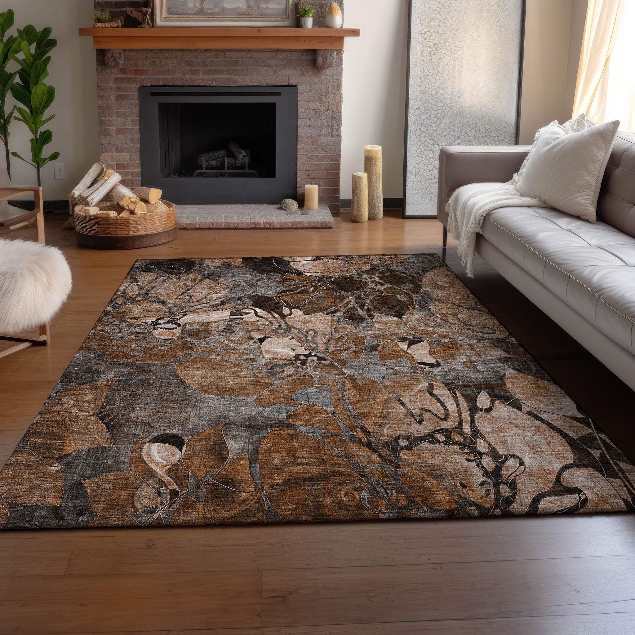8' X 10' Rust And Gray Abstract Distressed Washable Area Rug With UV Protection - HomeRoots - Flyclothing LLC