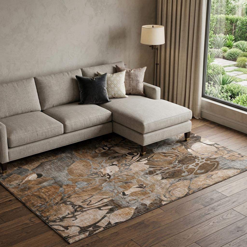 9' X 12' Rust And Gray Abstract Distressed Washable Area Rug With UV Protection - HomeRoots - Flyclothing LLC