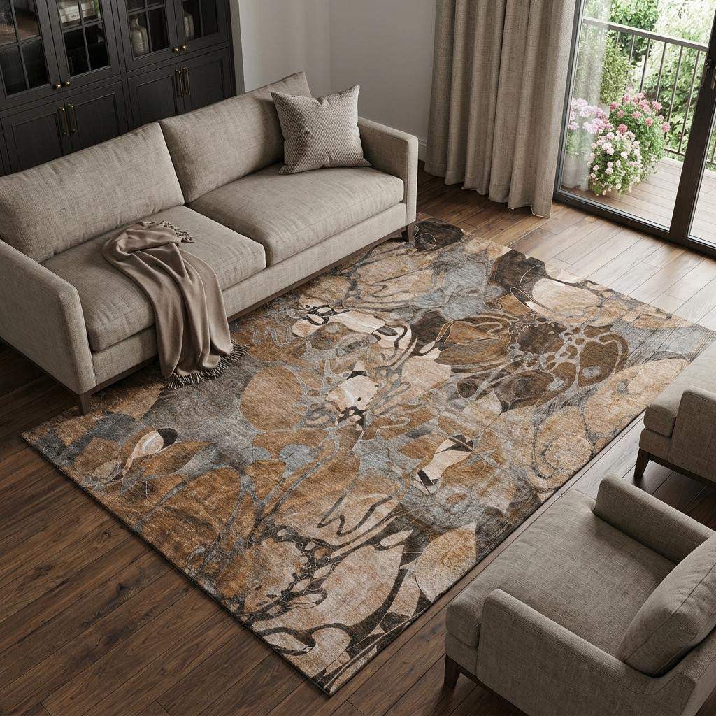 10' X 14' Rust And Gray Abstract Distressed Washable Area Rug With UV Protection - HomeRoots - Flyclothing LLC
