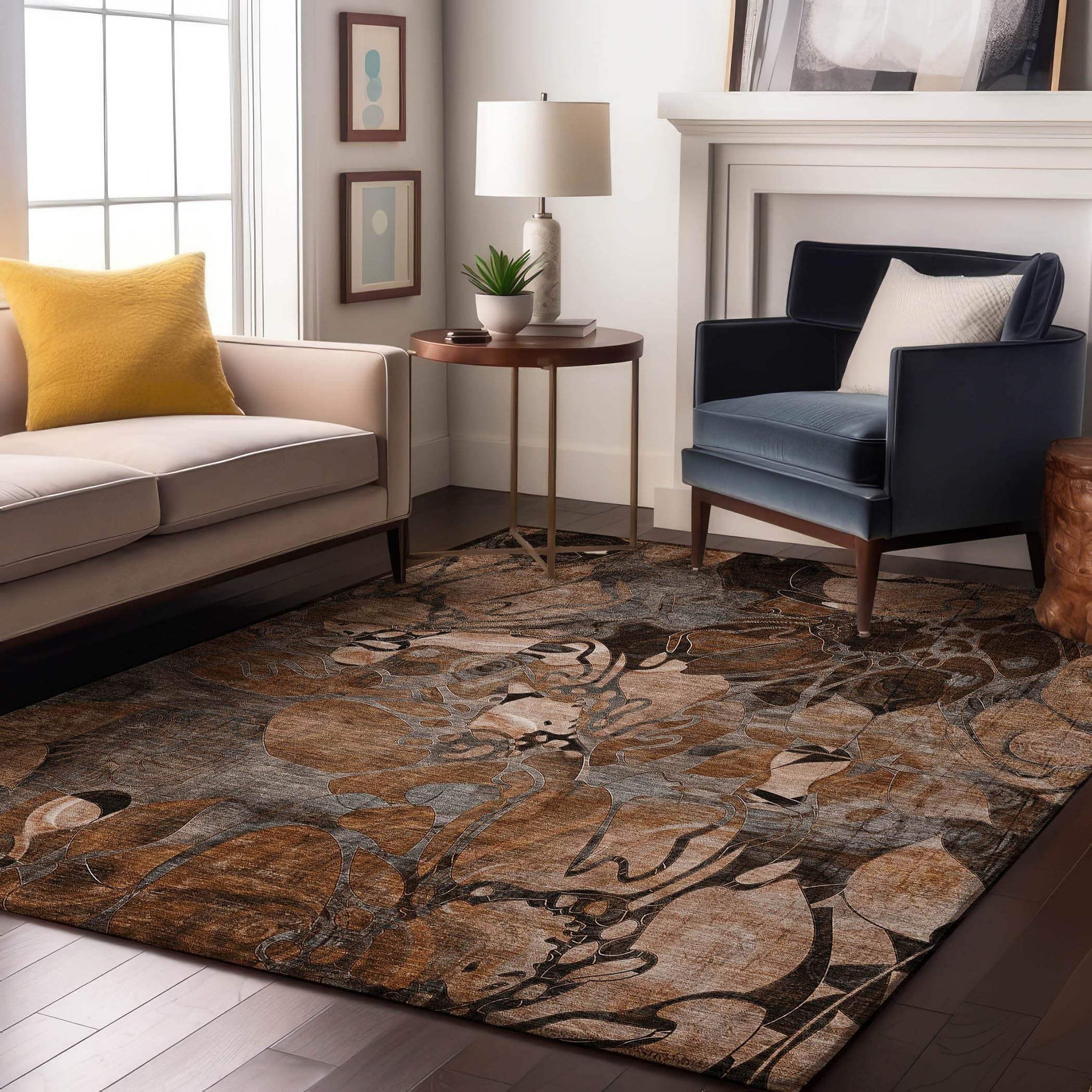 10' X 14' Rust And Gray Abstract Distressed Washable Area Rug With UV Protection - HomeRoots - Flyclothing LLC
