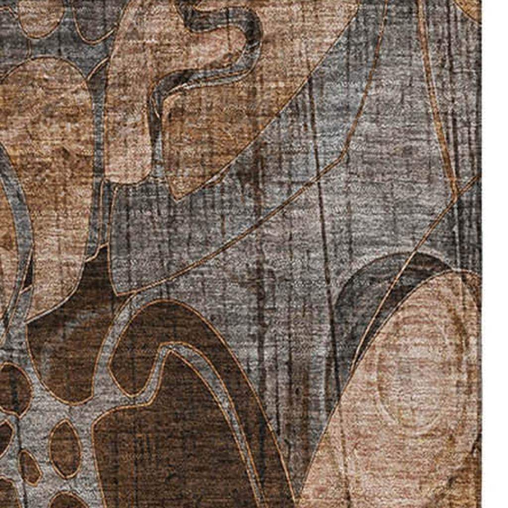 10' X 14' Rust And Gray Abstract Distressed Washable Area Rug With UV Protection - HomeRoots - Flyclothing LLC