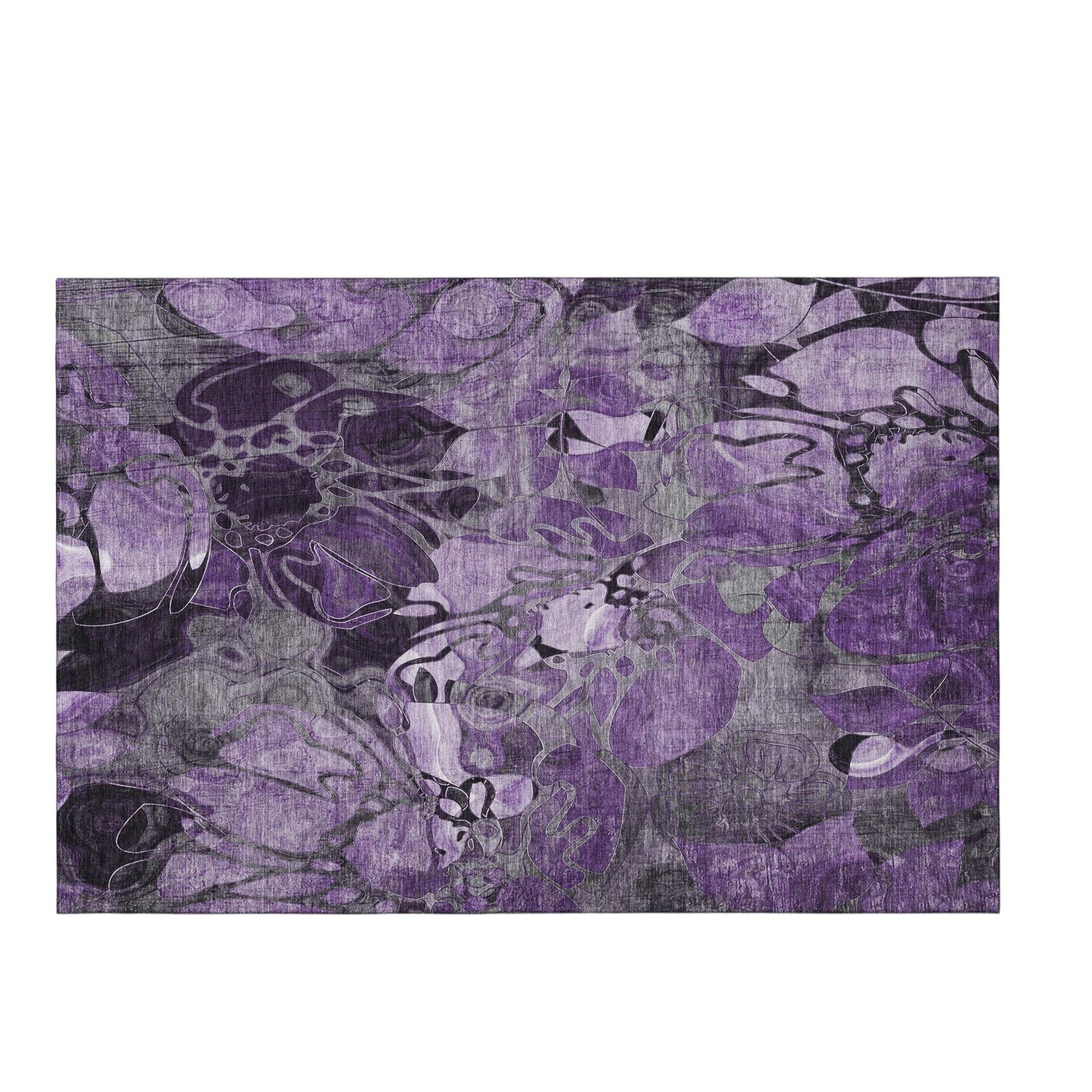 3' X 5' Purple And Ivory Abstract Distressed Washable Area Rug With UV Protection - HomeRoots - Flyclothing LLC