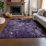 3' X 5' Purple And Ivory Abstract Distressed Washable Area Rug With UV Protection - HomeRoots - Flyclothing LLC