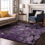 5' X 8' Purple And Ivory Abstract Distressed Washable Area Rug With UV Protection - HomeRoots - Flyclothing LLC