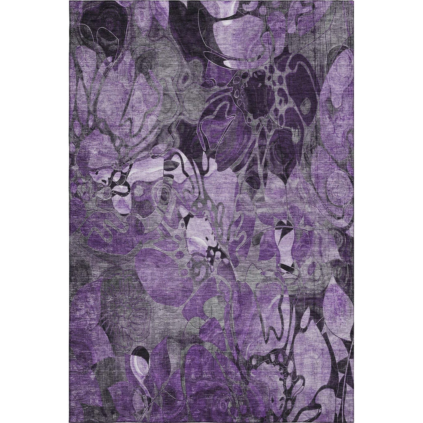 5' X 8' Purple And Ivory Abstract Distressed Washable Area Rug With UV Protection - HomeRoots - Flyclothing LLC