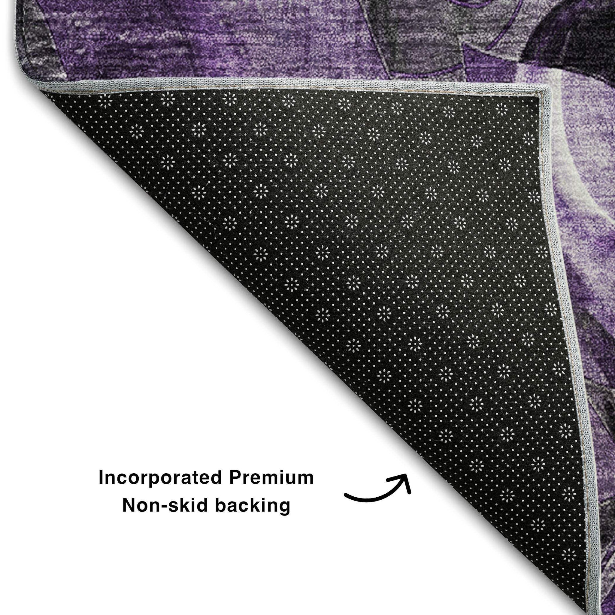 5' X 8' Purple And Ivory Abstract Distressed Washable Area Rug With UV Protection - HomeRoots - Flyclothing LLC