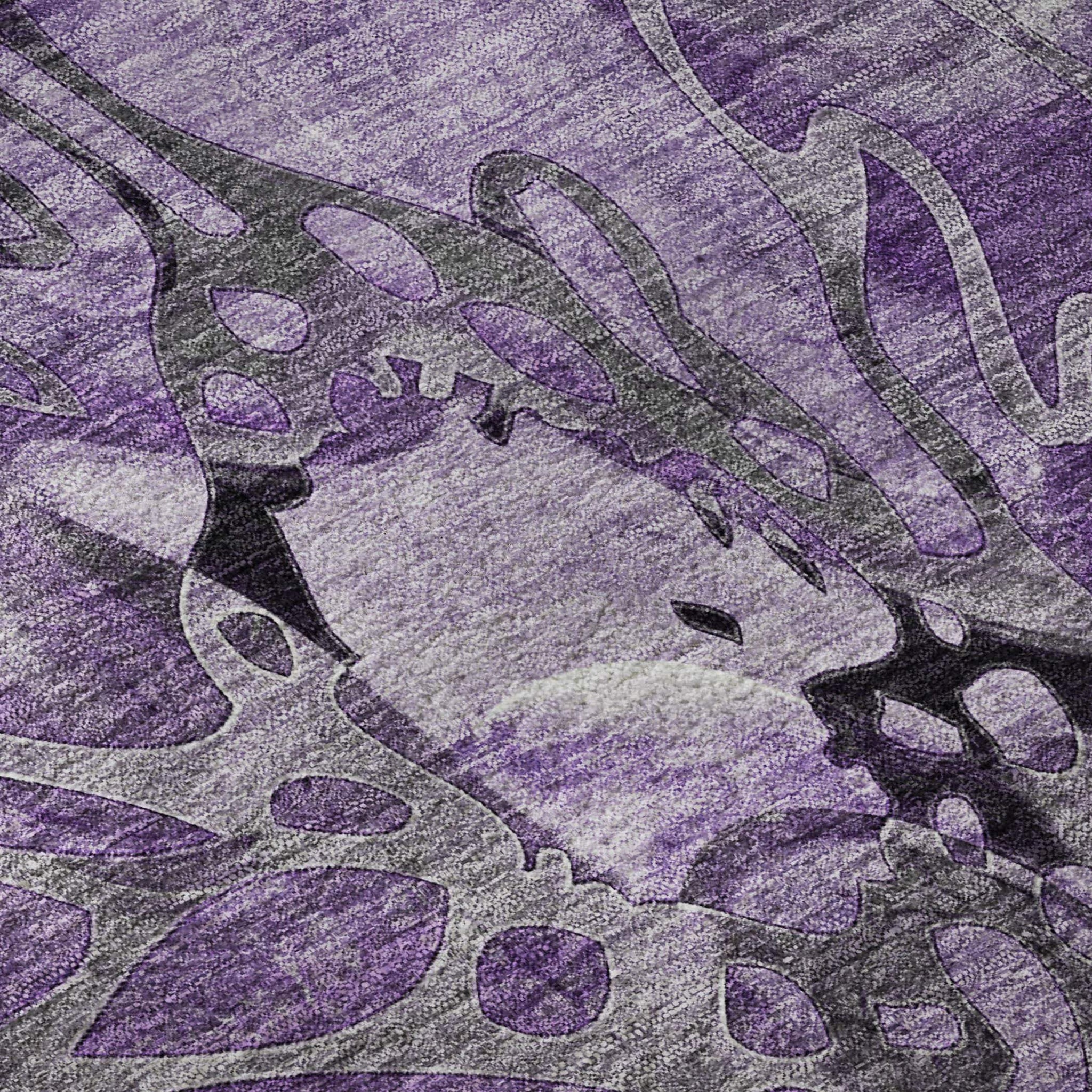 5' X 8' Purple And Ivory Abstract Distressed Washable Area Rug With UV Protection - HomeRoots - Flyclothing LLC