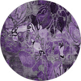 8' Purple And Ivory Abstract Distressed Washable Round Rug With UV Protection - HomeRoots - Flyclothing LLC