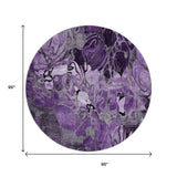 8' Purple And Ivory Abstract Distressed Washable Round Rug With UV Protection - HomeRoots - Flyclothing LLC