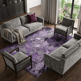 8' X 10' Purple And Ivory Abstract Distressed Washable Area Rug With UV Protection - HomeRoots - Flyclothing LLC