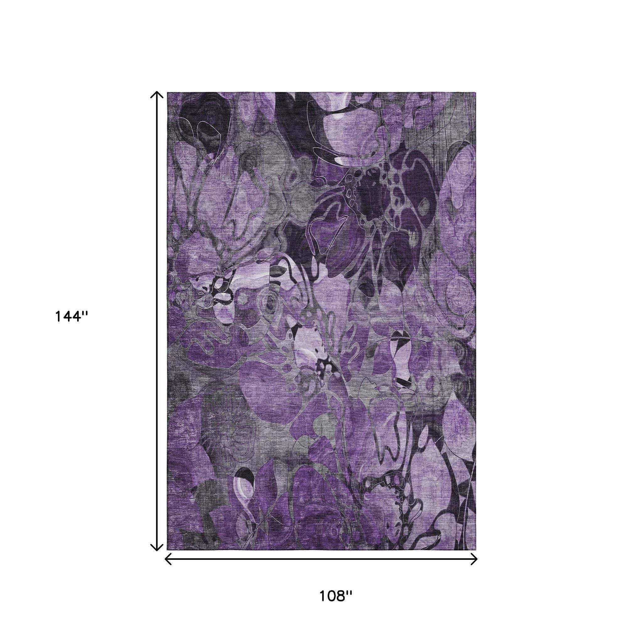 9' X 12' Purple And Ivory Abstract Distressed Washable Area Rug With UV Protection - HomeRoots - Flyclothing LLC