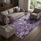9' X 12' Purple And Ivory Abstract Distressed Washable Area Rug With UV Protection - HomeRoots - Flyclothing LLC