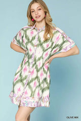 Umgee Ethnic Print Short Sleeve Mini Shirt Dress - Trendsi - Flyclothing LLC