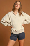 Umgee Johnny Collar Dropped Shoulder Sweatshirt - Trendsi