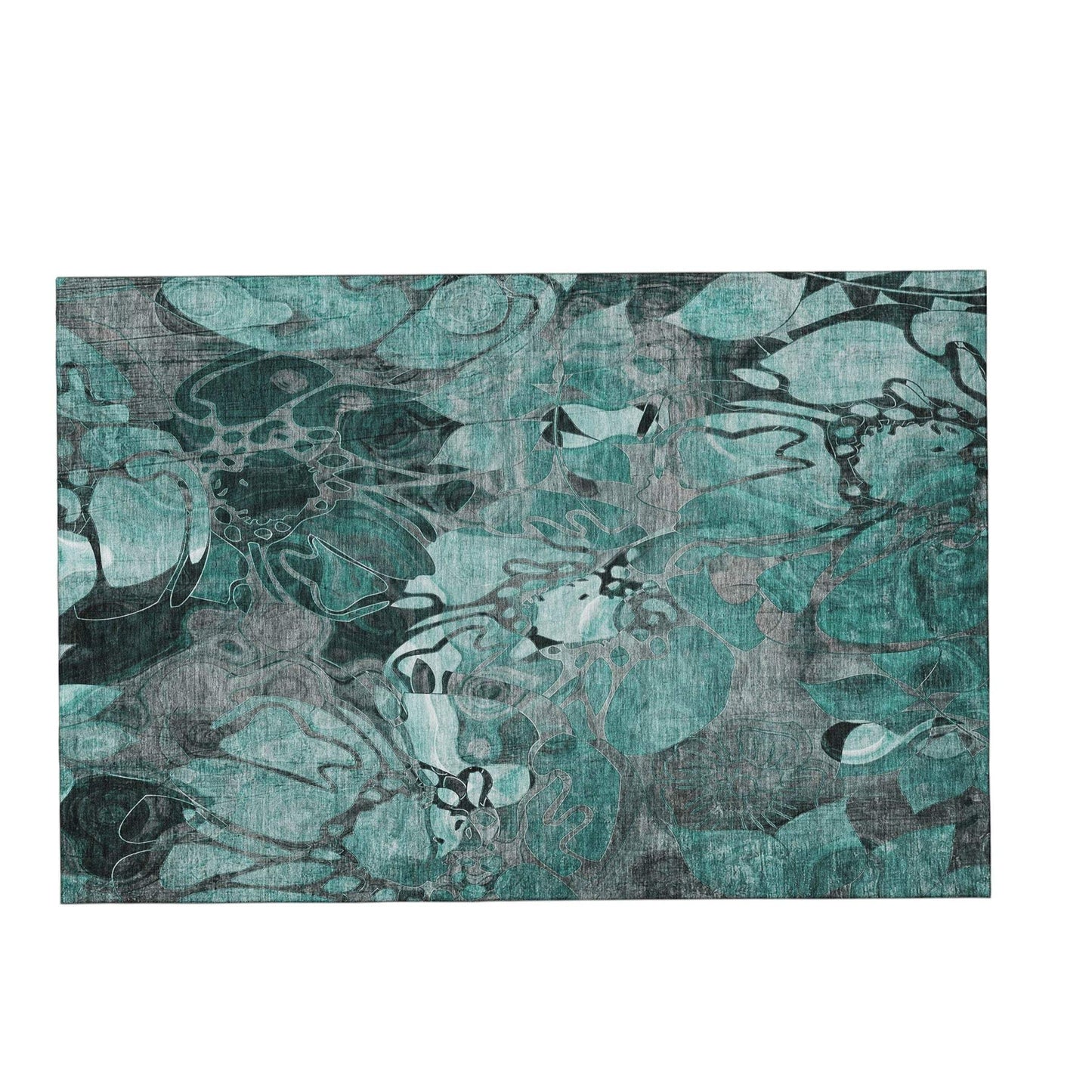 3' X 5' Teal And Gray Abstract Distressed Washable Area Rug With UV Protection - HomeRoots - Flyclothing LLC