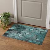 3' X 5' Teal And Gray Abstract Distressed Washable Area Rug With UV Protection - HomeRoots - Flyclothing LLC