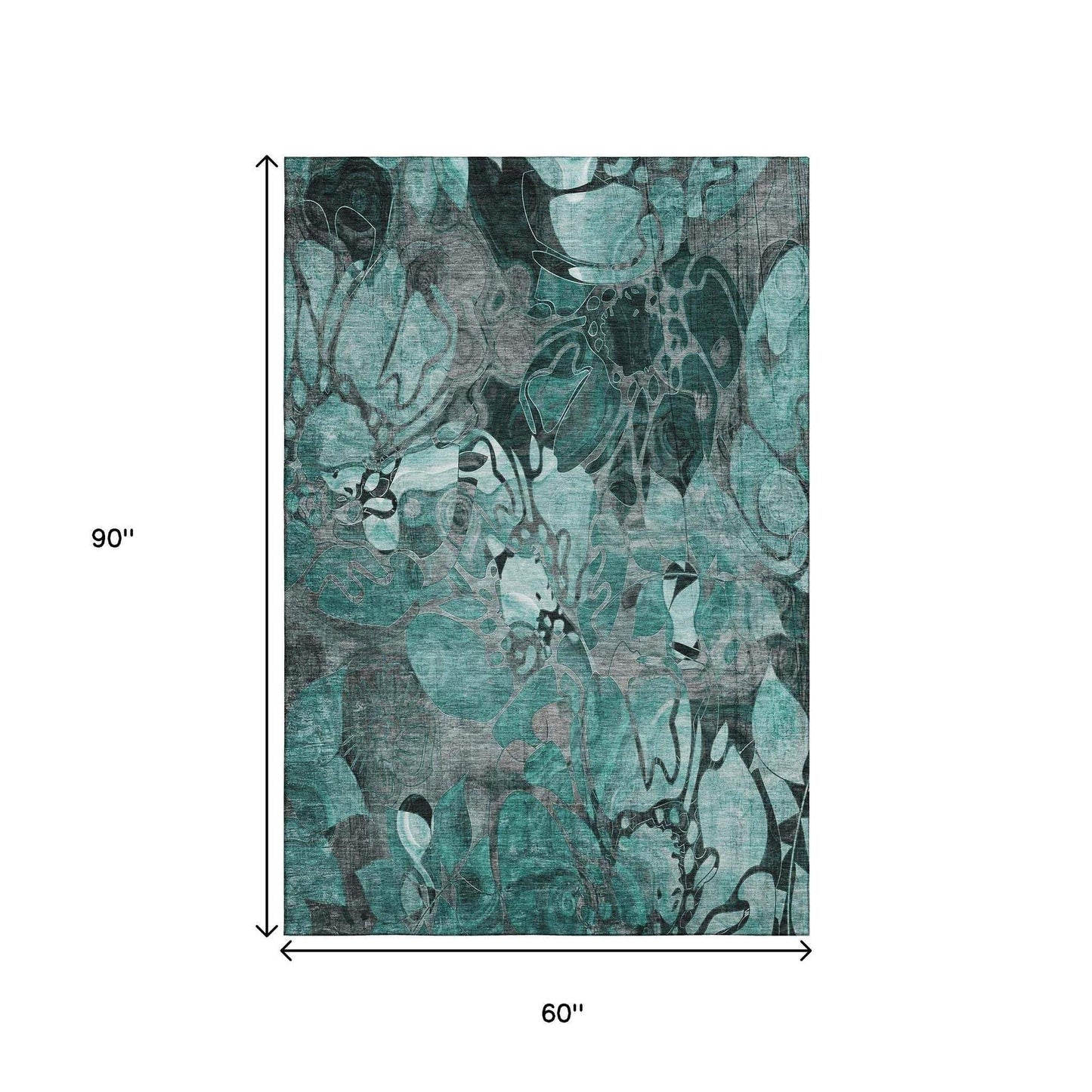 5' X 8' Teal And Gray Abstract Distressed Washable Area Rug With UV Protection - HomeRoots - Flyclothing LLC