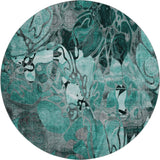 8' Teal And Gray Abstract Distressed Washable Round Rug With UV Protection - HomeRoots - Flyclothing LLC