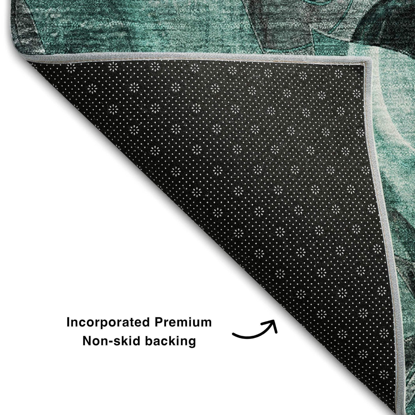 8' Teal And Gray Abstract Distressed Washable Round Rug With UV Protection - HomeRoots - Flyclothing LLC