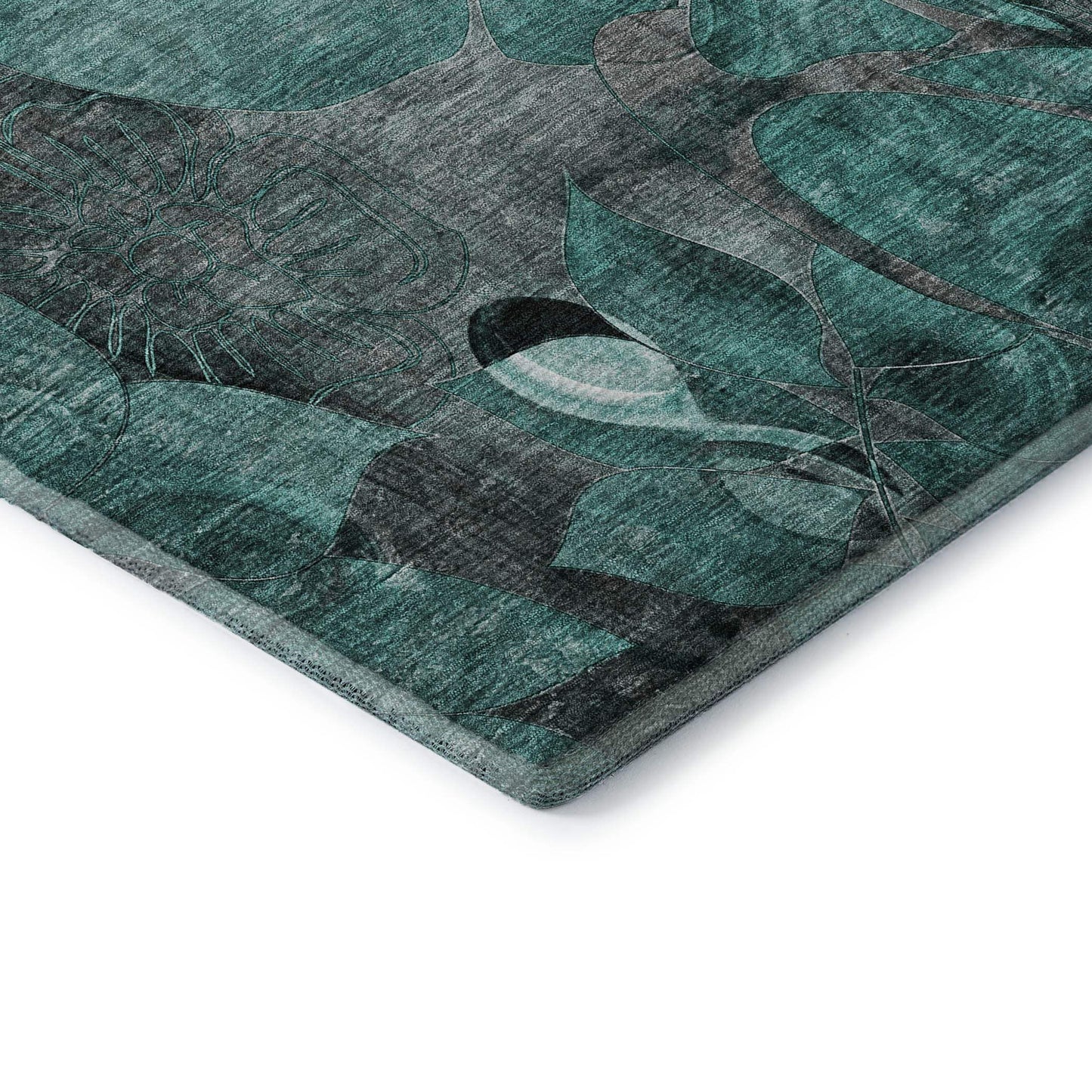 8' Teal And Gray Abstract Distressed Washable Round Rug With UV Protection - HomeRoots - Flyclothing LLC
