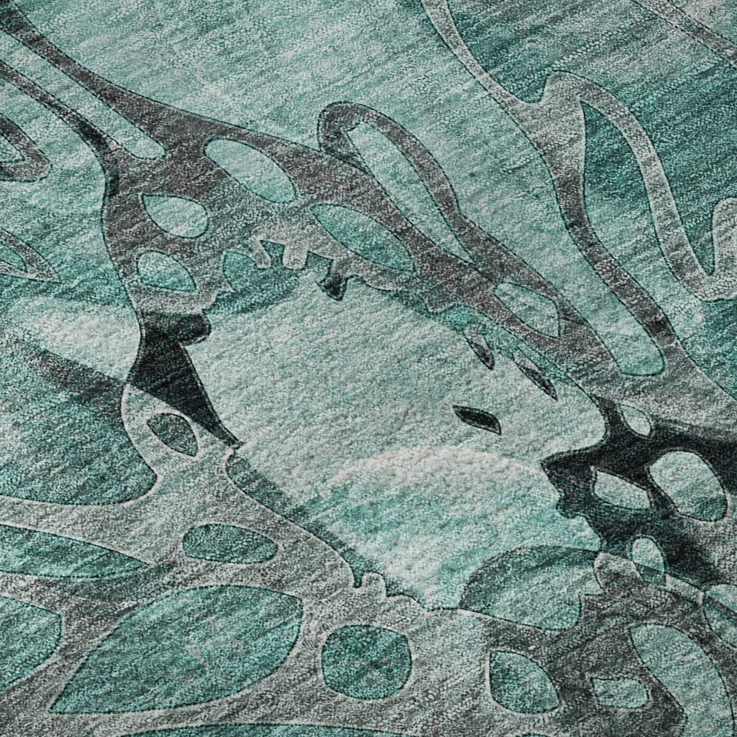 8' Teal And Gray Abstract Distressed Washable Round Rug With UV Protection - HomeRoots - Flyclothing LLC
