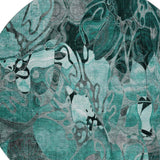 8' Teal And Gray Abstract Distressed Washable Round Rug With UV Protection - HomeRoots - Flyclothing LLC