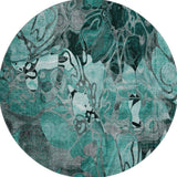 8' Teal And Gray Abstract Distressed Washable Round Rug With UV Protection - HomeRoots - Flyclothing LLC