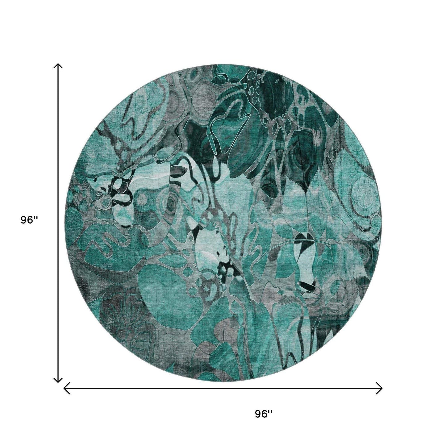8' Teal And Gray Abstract Distressed Washable Round Rug With UV Protection - HomeRoots - Flyclothing LLC