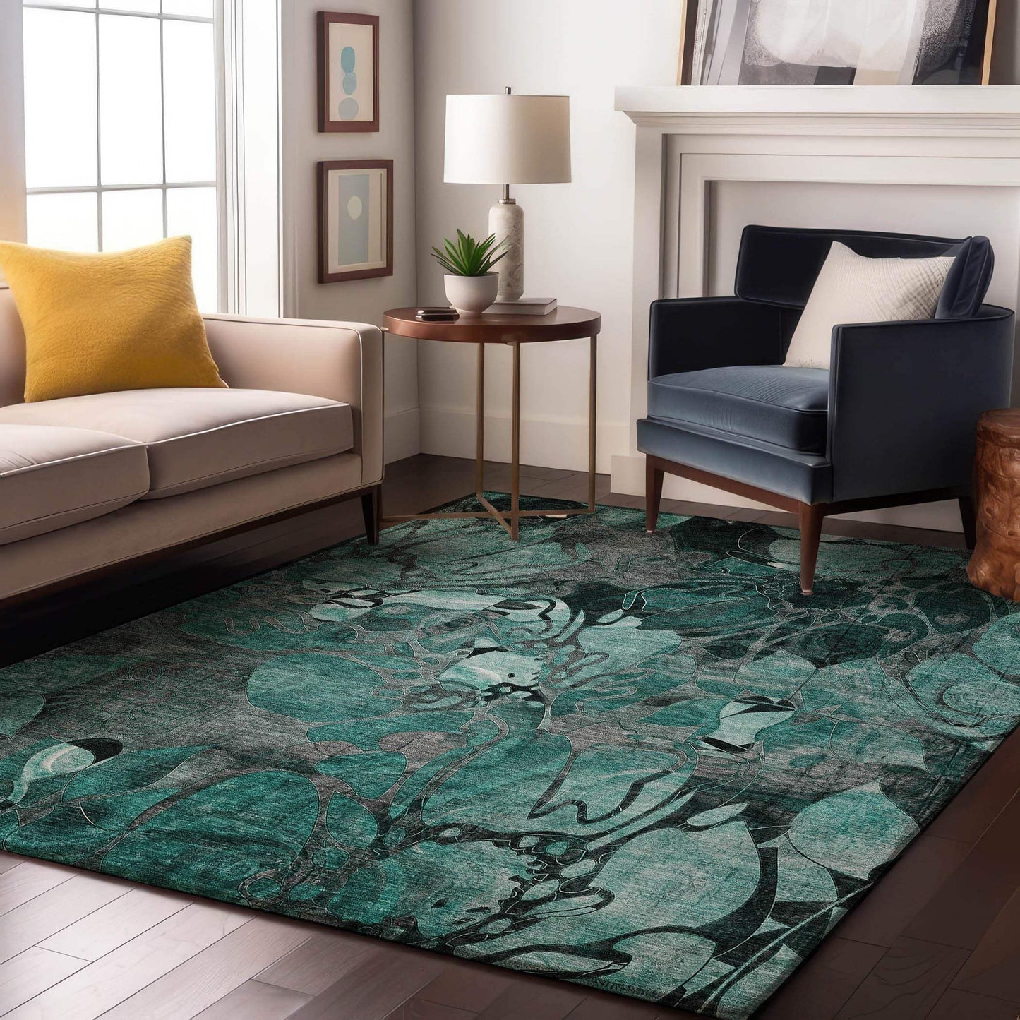 8' X 10' Teal And Gray Abstract Distressed Washable Area Rug With UV Protection - HomeRoots - Flyclothing LLC