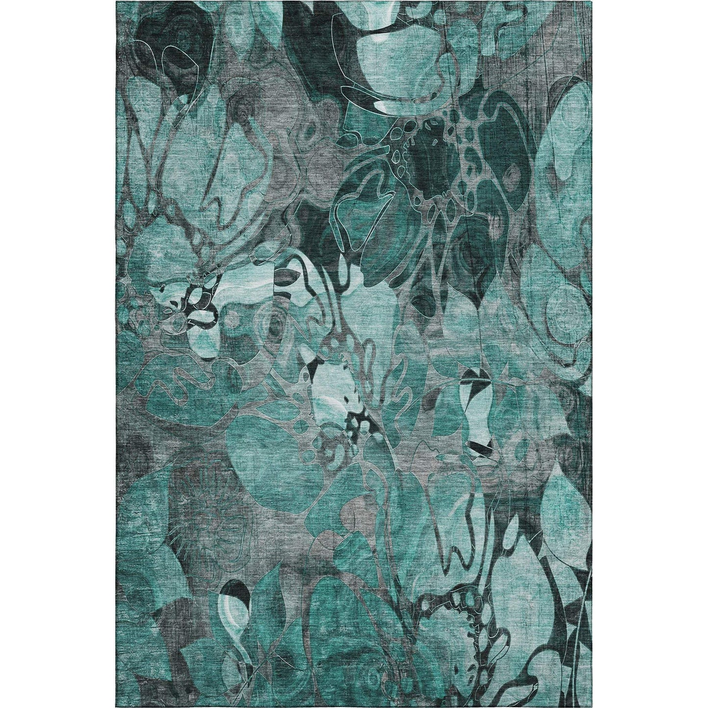 8' X 10' Teal And Gray Abstract Distressed Washable Area Rug With UV Protection - HomeRoots - Flyclothing LLC
