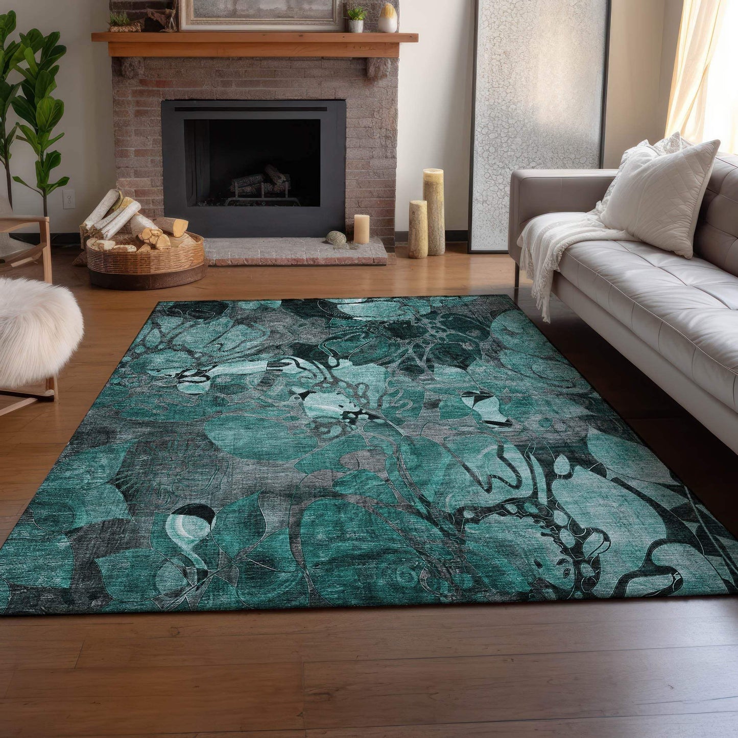 8' X 10' Teal And Gray Abstract Distressed Washable Area Rug With UV Protection - HomeRoots - Flyclothing LLC