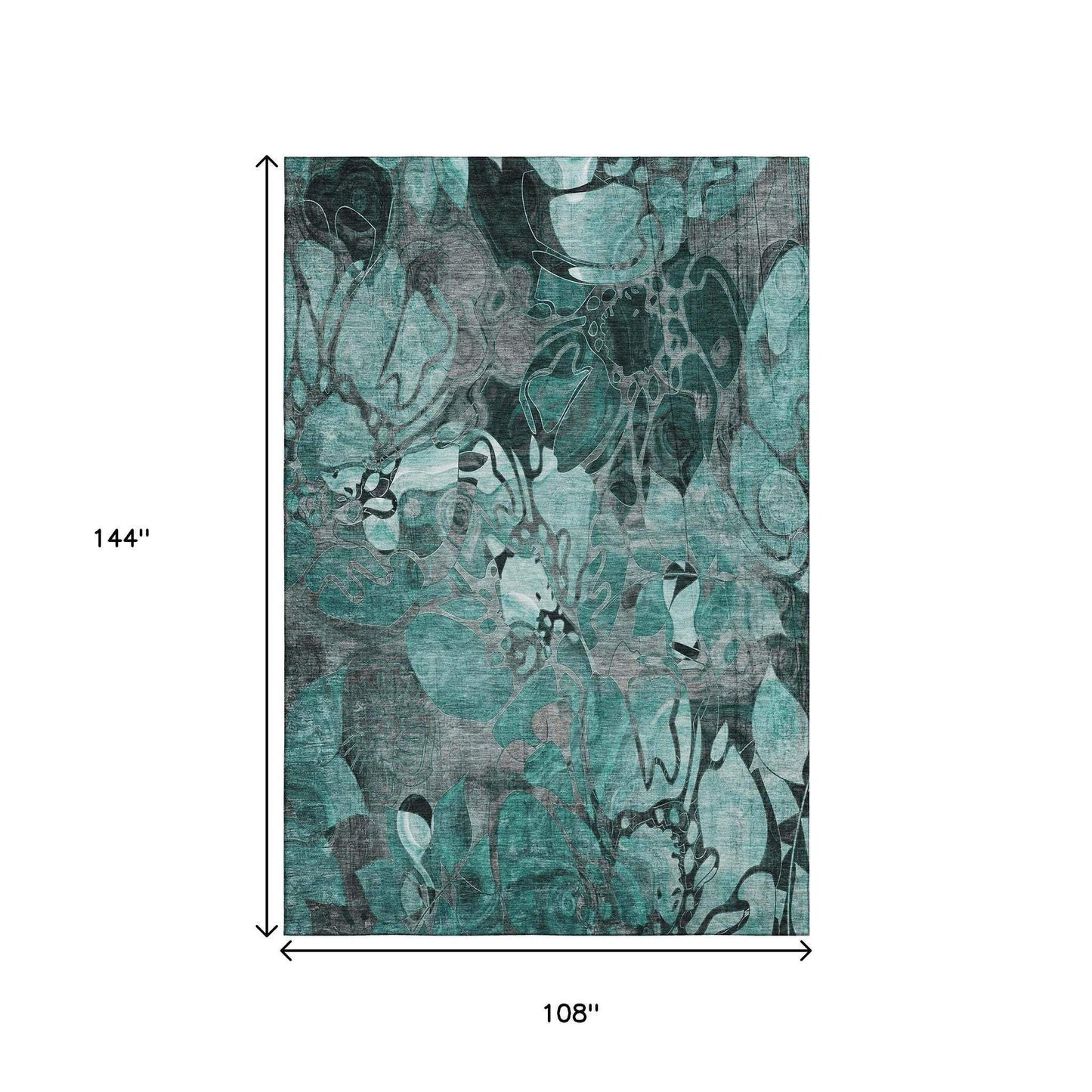 9' X 12' Teal And Gray Abstract Distressed Washable Area Rug With UV Protection - HomeRoots - Flyclothing LLC
