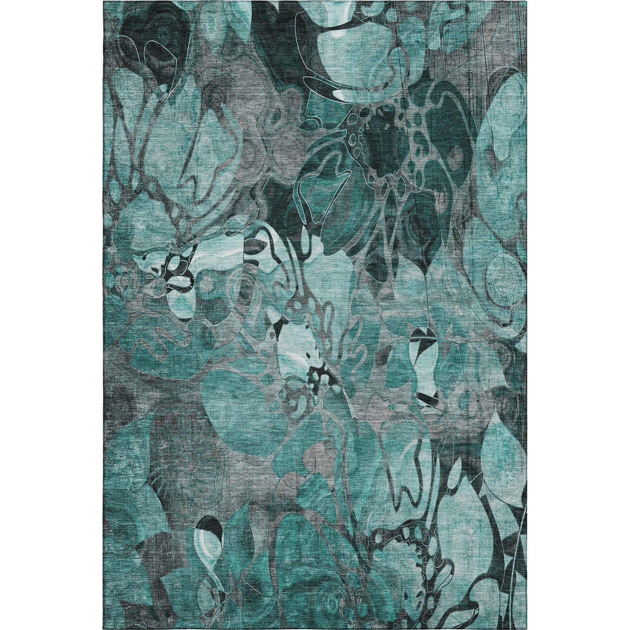 9' X 12' Teal And Gray Abstract Distressed Washable Area Rug With UV Protection - HomeRoots - Flyclothing LLC