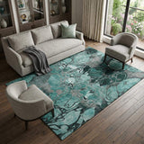 9' X 12' Teal And Gray Abstract Distressed Washable Area Rug With UV Protection - HomeRoots - Flyclothing LLC