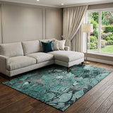 10' X 14' Teal And Gray Abstract Distressed Washable Area Rug With UV Protection - HomeRoots - Flyclothing LLC