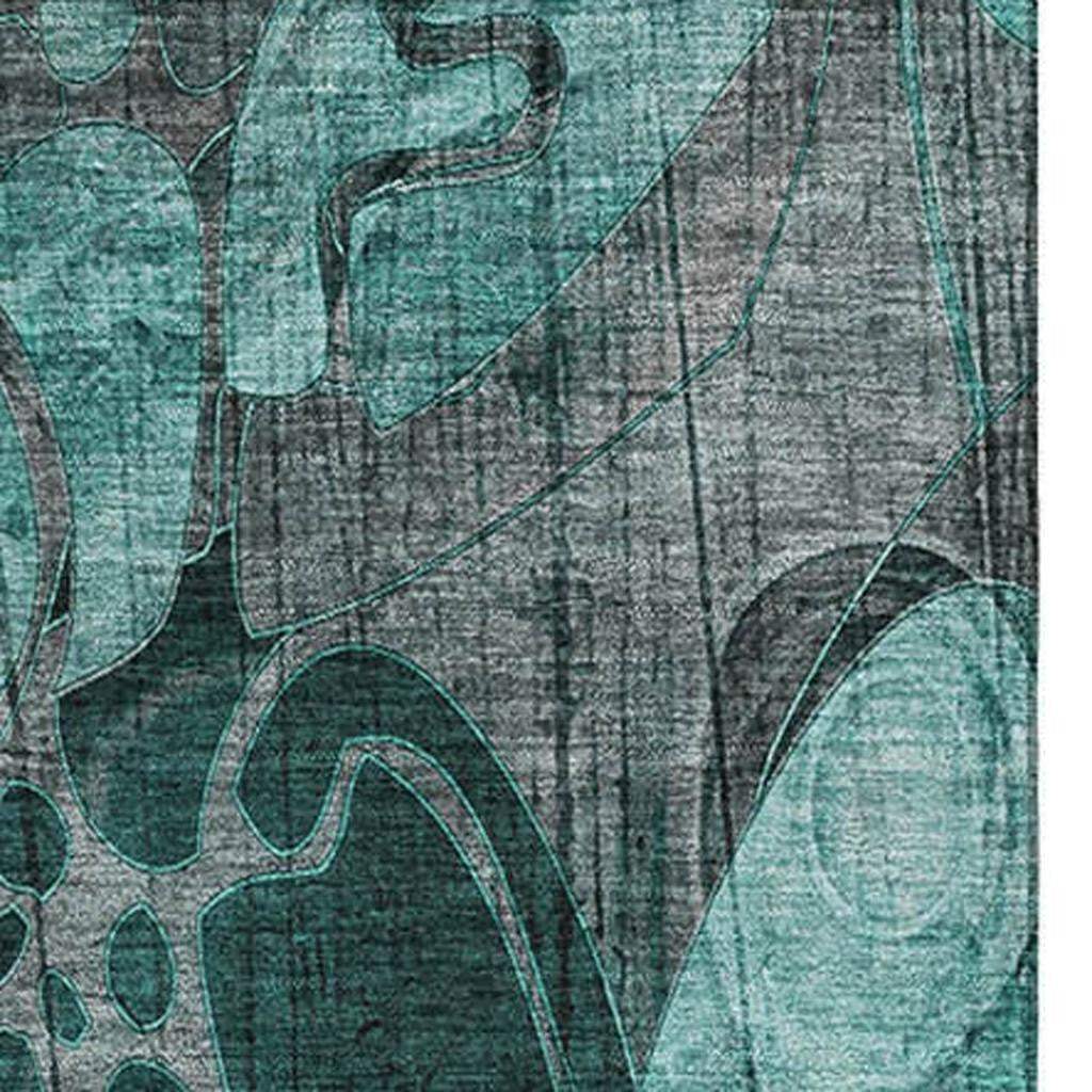 10' X 14' Teal And Gray Abstract Distressed Washable Area Rug With UV Protection - HomeRoots - Flyclothing LLC