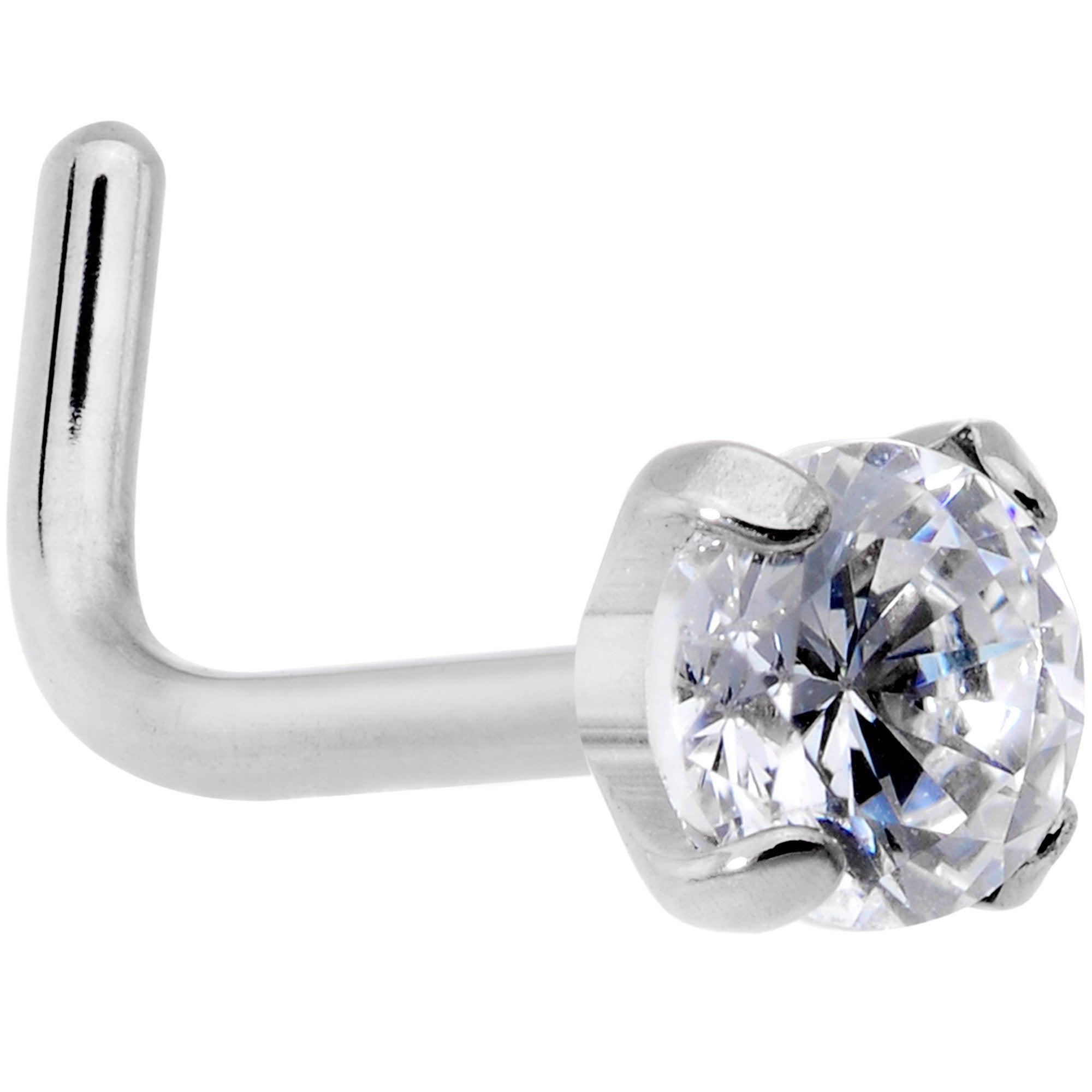 20G 1/4 Clear 3mm CZ Gem Grade 23 Titanium L Shaped Nose Ring - BodyCandy - Flyclothing LLC
