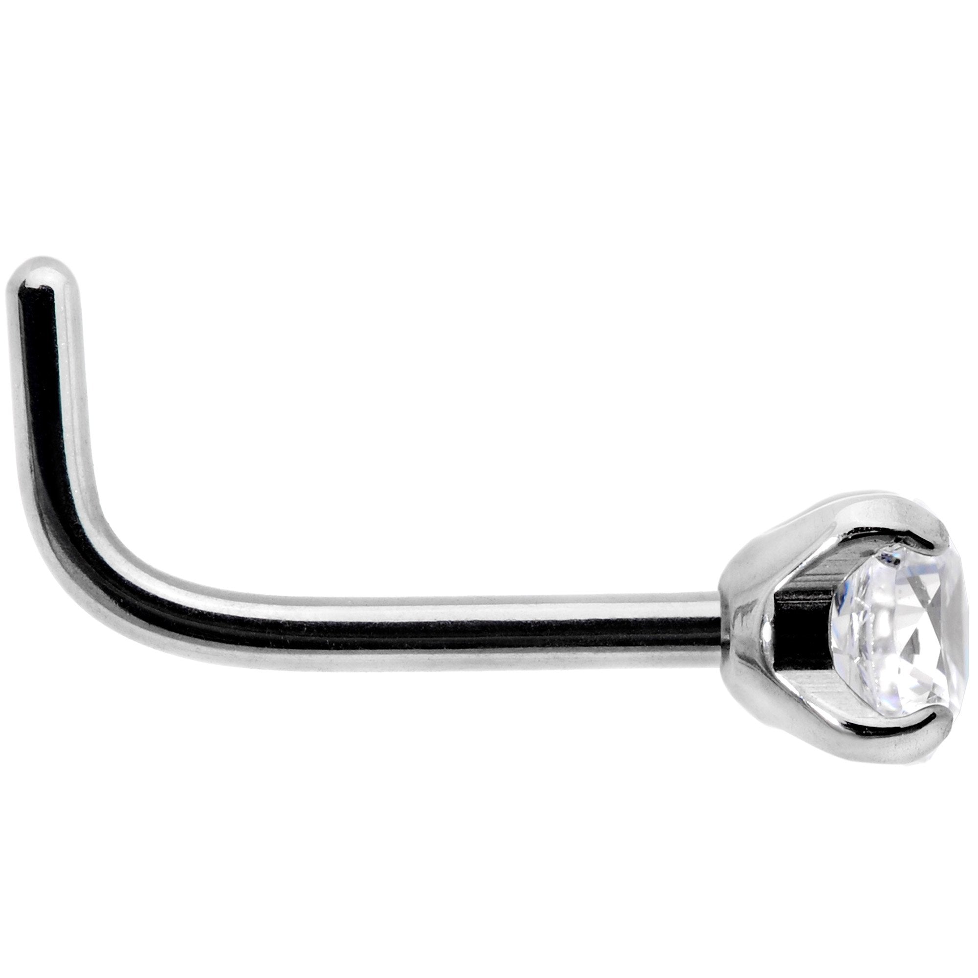 20G 1/4 Clear 3mm CZ Gem Grade 23 Titanium L Shaped Nose Ring - BodyCandy - Flyclothing LLC